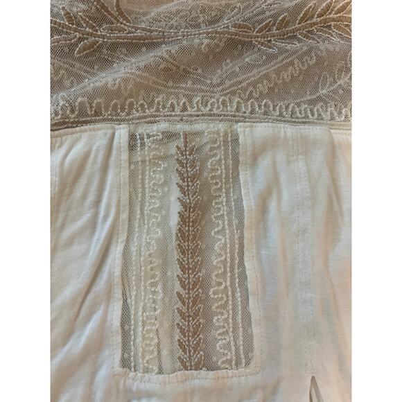 Free People Romantic Jojo Tee Mixed Media Mesh Lace Inset Long Sleeve Top Large - Picture 8 of 8